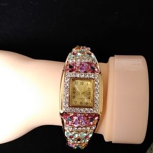Beautiful Gemstone Floral Gold Plated Watch